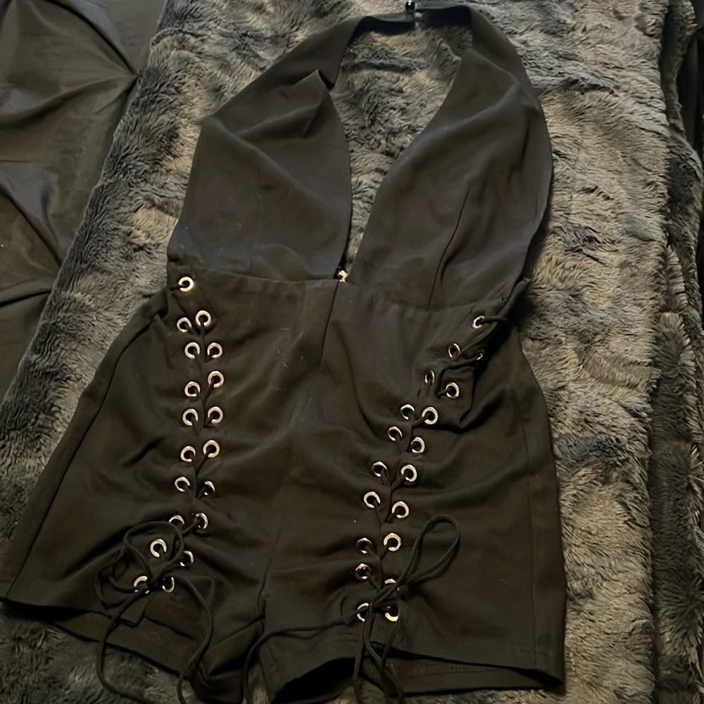 Black halter jumper with gold details